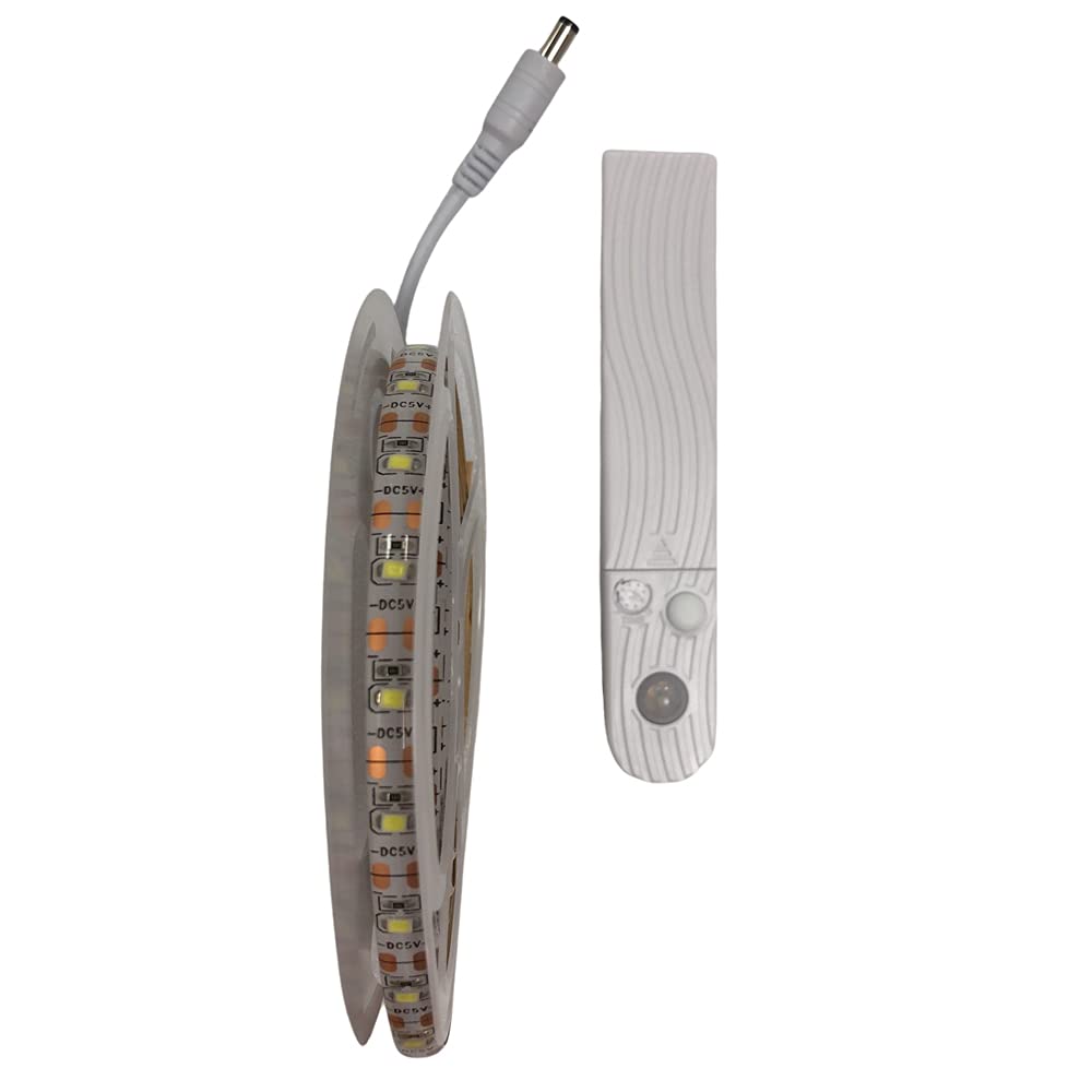 WEEDQB DC 5V Smd Waterproof Wardrobe Cabinet Strips LEDs with Wireless Motion Sensor and USB Charger for Living Room (Warm White) Pack of 2