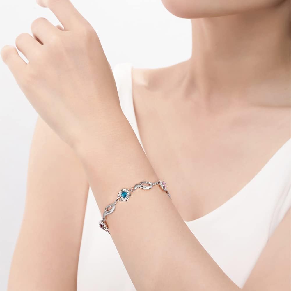 LanM Mom Gifts Personalized Mothers Bracelet with Birthstones Rose Flower Bracelets for Women Custom Mom Bracelet with Names, Mothers Day, Birthday, Anniversary