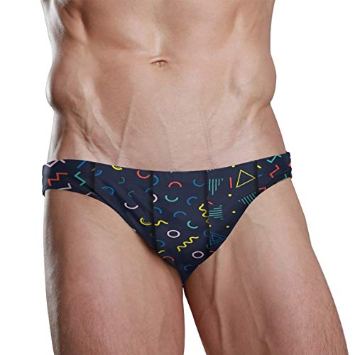 Retro Memphis Geometric Line Shapess Set Men's Cheeky Brief Bikini Thong Swimsuit Low
