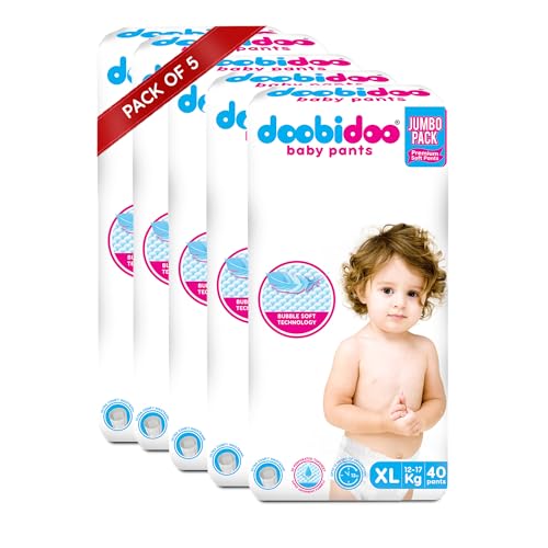 Image of Doobidoo Baby Pants Diapers - XL Size | All Round Softness with Bubble Soft Topsheet, Anti-Leak Side Cuffs, Wetness Indicator, High Absorbency, Comfortable Fit (12-17 kg) - Pack of 1 | Count - 12