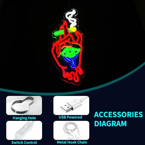Image of Hand Eyes Neon Sign, JGHTURIE Bar Neon Signs for Wall Decor Red Light Up Sign USB Powered Led Signs for Man Cave Game Room Boys Beer Decoration