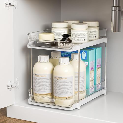 Image of Zollyss Under Sink Storage Organizer, 2 Tier Pull Out Cabinet Organizer for Kitchen & Bathroom, Under Sink Shelf Storage Rack, Multi-Purpose Space Saving Organizer with Sliding Drawers