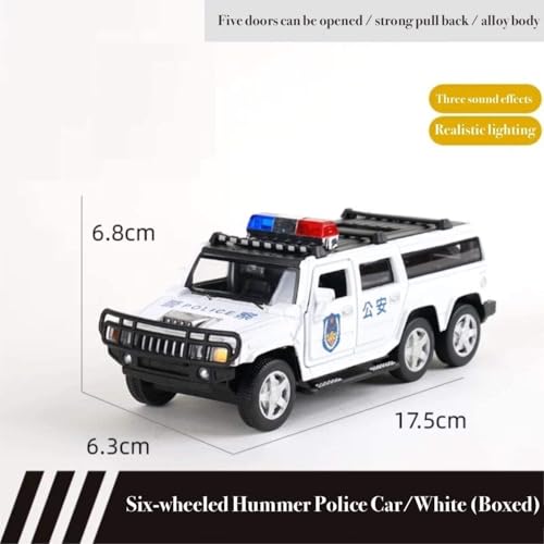 Image of 1:32 Six-Wheel Hummer Police Car Toy Metal Pull Back Diecast Car with Openable Door and Sound Light, Gifts Toys for Kids【 Colors as Per Stock 】