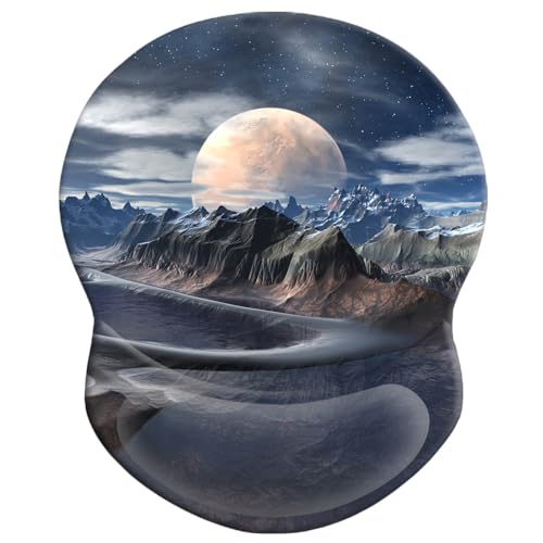 Mouse Pad with Support, Pain Relief Ergonomic Mouse Pad, Comfortable Computer Mouse Pad Wrist Rest with Non-Slip PU Base for Home Office Working Studying Gaming (Aesthetic Moon)