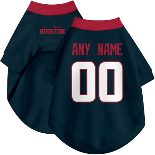Image of Houston Dog Clothes Jersey Style Personalized Pet T Shirt with Custom Name Number for Small Medium Large Dogs
