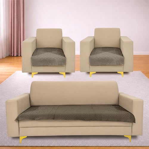 Image of Homerz Premium Petal Charm Sofa Cover | Embossed Floral Pattern | Soft Touch, Anti-Dust & Easy Wash Fabric Cloth, Washable and Durable (Brown, 5(3+1+1) Seater, Only Seat Cover)