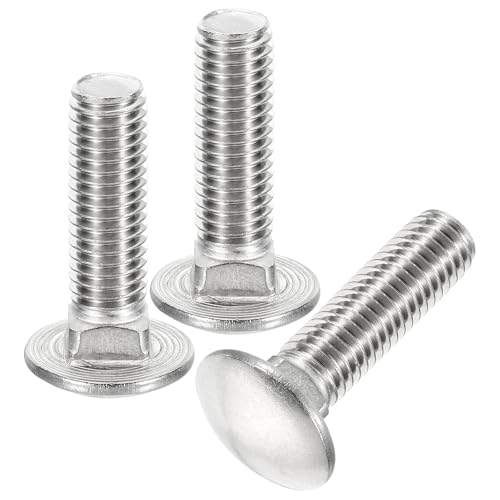 Image of uxcell 1 /2-13x1-3 /4 Carriage Bolt, 6pcs Round Head Square Neck Screws, 304 Stainless Steel, Fully Threaded, Silver