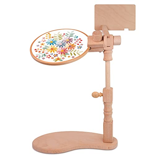 Embroidery Stand, Adjustable Rotated Cross Stitch Stand Lap, Natural Beech Wood Embroidery Hoop Holder, Hands Free Sewing Craft Embroidery Tools for Arts Crafts Sewing Needlework