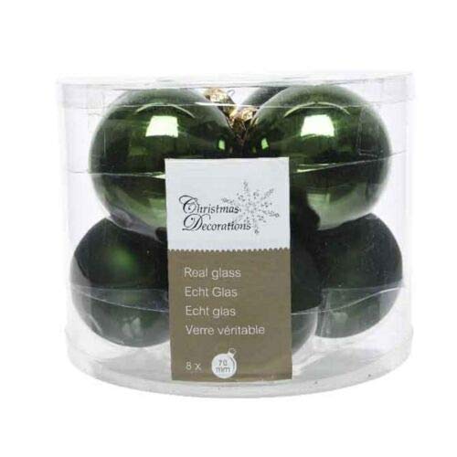 Kaemingk Decoris Christmas Xmas Glass Baubles 8 pack - Pine Green