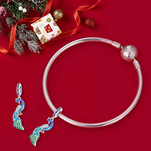 Voroco Peacock Charm For Bracelet 925 Sterling Silver Peafowl Animal Dangle Charm Jewelry Gifts For Daughters Mom Sister Wife Friends Grandma #TOP2