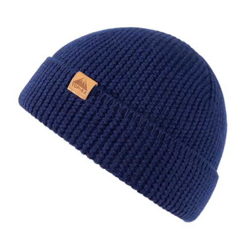 TOP-EX 100% Merino Wolle Fisherman Beanie Herren & Damen Thermo Winter mütze Unisex Stretchy Weich Wollmütze für Geschenk Trawler Mütze Troyer hat für Outdoor Ski Jagd U-Bahn Marineblau M/L