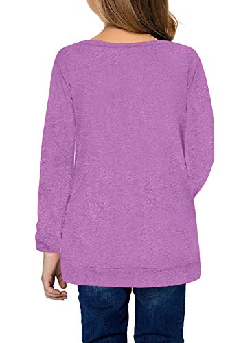 Image of Girls Casual Long Sleeve Color Block Pullover Top Stripe Button Crewneck Loose Tunic T-Shirts Blouse Size 4-13 Year