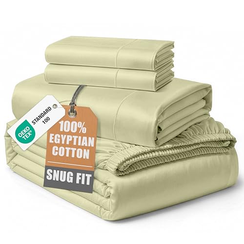 Image of LANE LINEN California King Cotton Sheets Egyptian Cotton Sateen - Seafoam | Cal King Cooling Sheets - 4-Piece Set, For Guests And Everyday Use, For A Silky Hotel-Style Bed, For Sensitive Skin