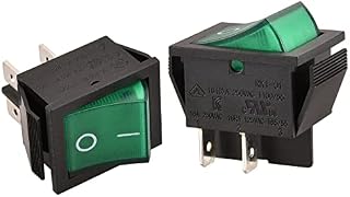 Heschen Rocker Switch ON-OFF DPST 4 Terminals Green light 16A 250VAC 2Pack