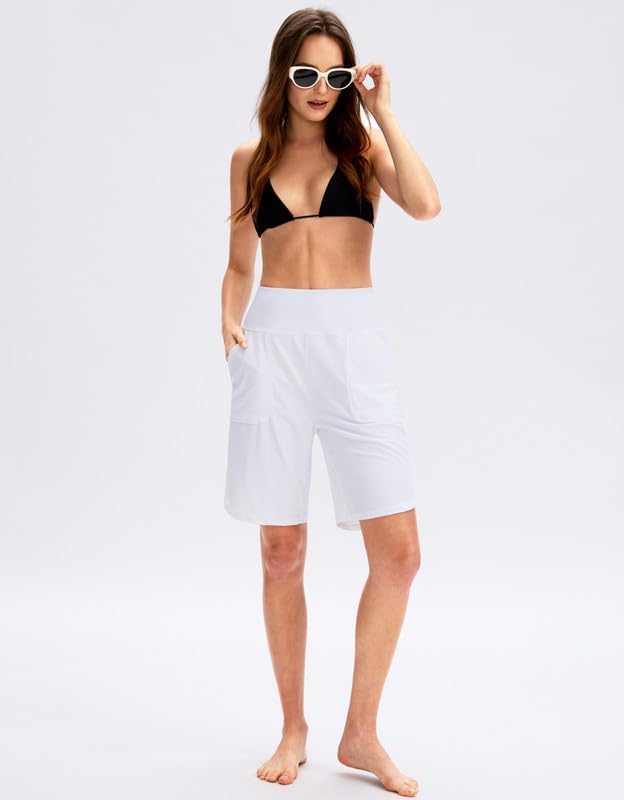 Viodia Women's 9" Long Swim Board Shorts with Pockets High Waisted Beach Swimsuits Knee Length Short for Women with Liner - Image 7