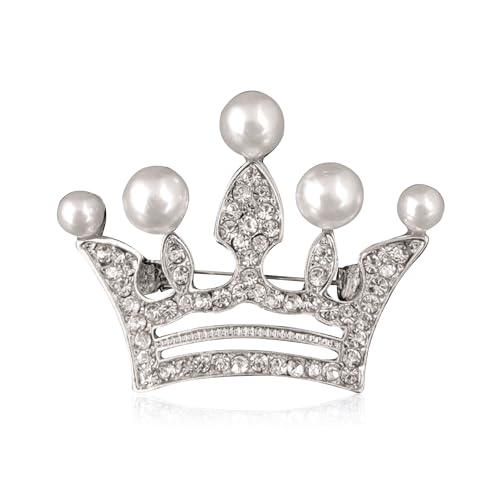 Image of YUNXI King Queen Royal Crown Brooch For Women Men Fashion Gold Silver Rhinestones Crystal Brooches Pin Wedding Party Banquet Birthday