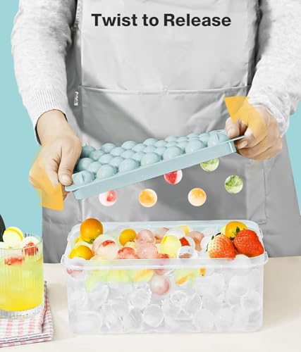 Image of Ice Cube Trays with Lid and Bin, 1.0 IN Small Round Ice Cube Mold for Freezer - Easy Release Stackable Ice Ball Maker for Cocktail, Whiskey and Drinks,BPA-Free(1.0in /70 balls&box)