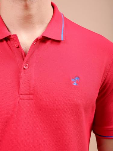 Image of The Indian Garage Co Men Slim Fit Solid Polo Neck Half Sleeves Tshirt