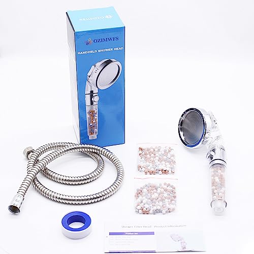 Cabezal de ducha con filtro y bolas minerales - Cabezal de ducha de alta presión con manguera portátil, 3 modos ajustables para ahorro de agua para baño con agua dura miniatura 5