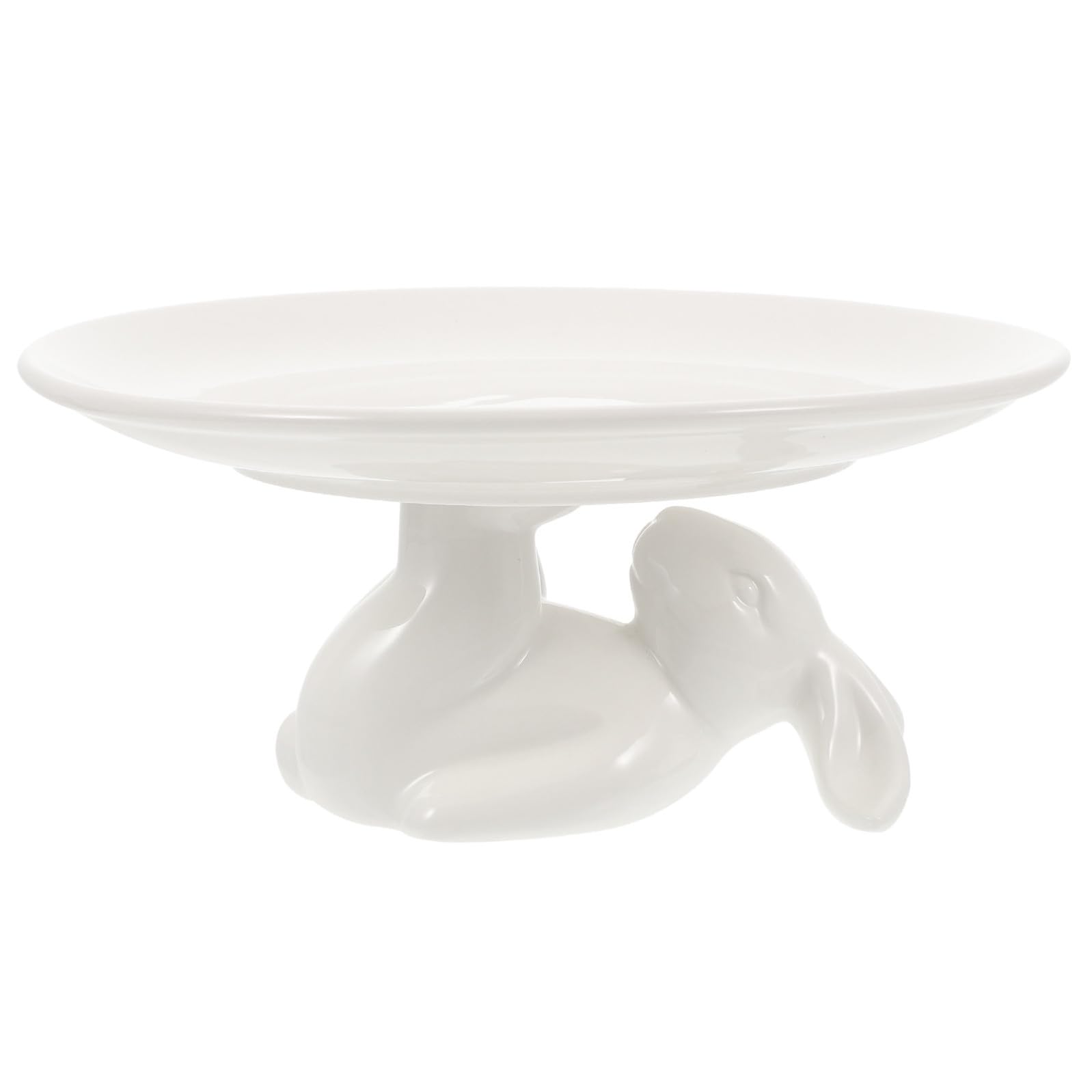 Didiseaon Alzatina Torta in Ceramica Bianca Decorazione Coniglio Elegante per Eventi e Banchetti, Porta Dolci e Snack Supporto da Tavola Raffinato