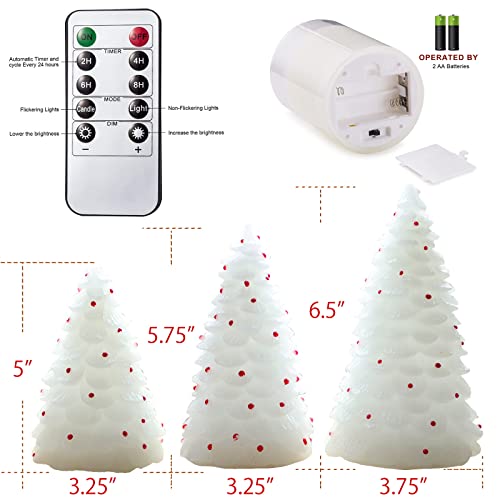 Image of MELTONE LED Christmas Candles with Remote: Handmade Carved Christmas Tree Real Wax Holiday Flameless Candles - Home Party Bedroom Xmas Holiday Easter Spring Decorations - Set of 3