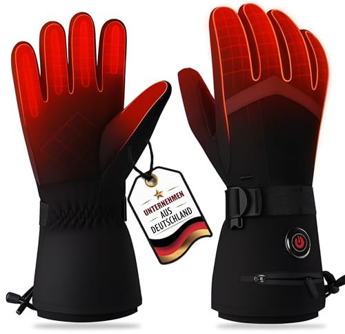 SOUCCESS Beheizbare Handschuhe – 6000 mAh Akku, 3 Heizstufen, Wasserdicht & Winddicht, Touchscreen-kompatibel, Unisex Thermo-Handschuhe für Skifahren, Motorrad, Angeln, Outdoor & Alltag (L)