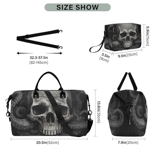 Large Travel Duffel Bag, Animal Skull Sports Tote Gym Bag, Shoulder Weekender Overnight Bag for Women Men, Carry On Luggage with Toiletry Bags3