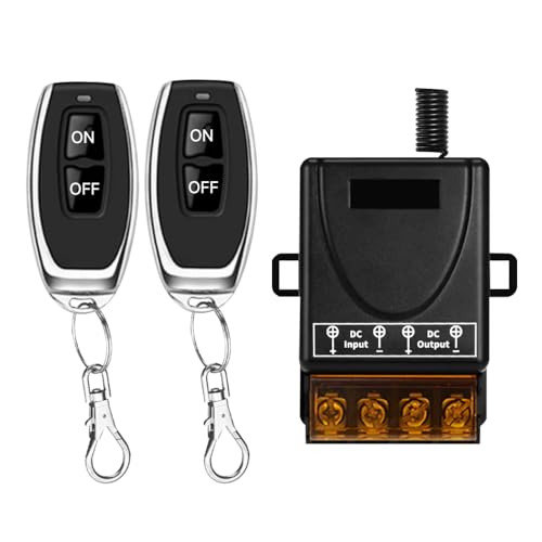 Cerhot 100M Télécommande sans Fil, DC 12V/24/36/48/72V 30A Interrupteur d'éclairage RF pour pompes à eau, voitures, motos, systèmes de sécurité, portes roulantes, clôtures (100m, 2V1 DC 12V-72V)