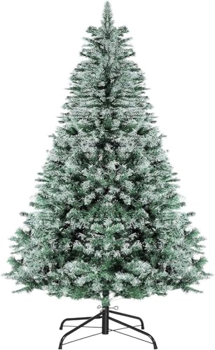Realistic 6ft Artificial Christmas Tree with White Tips & Metal Stand | Full & Bushy Freestanding Xmas Tree for a Natural Snowy Look | Easy Assembly & Reusable Holiday Decoration