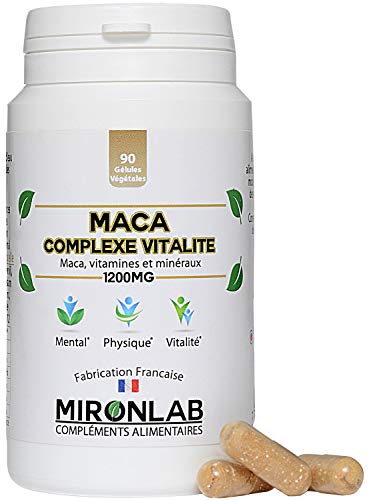 Maca du Pérou | Associé à des Nutriments pour une Action Renforcée | Améliore les Performances et lénergie |1200mg de Racine de Maca | 90 Gélules Végétales | Façonnée en France MironLab