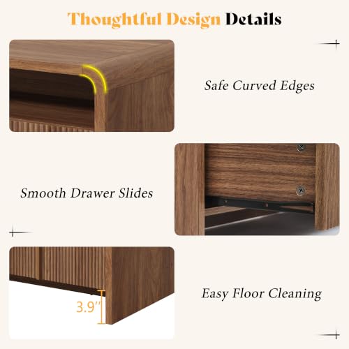 Image of AMERLIFE Fluted Coffee Table with Storage & Rounded Edges