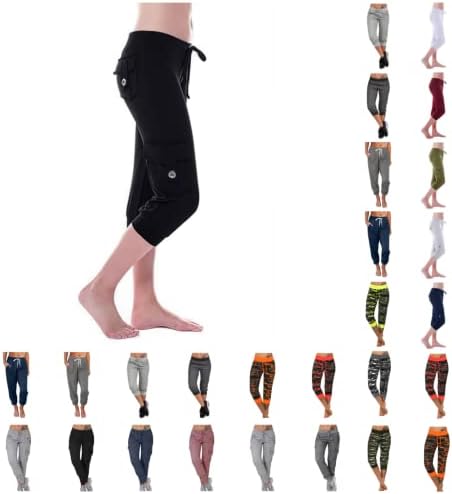 Uillui Cargo Pants Women Bootcut Yoga Workout Cropped Trousers Stretch Waist Athletic Fitness Sweatpants Casual Capri Pants