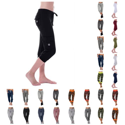 Uillui Cargo Pants Women Bootcut Yoga Workout Cropped Trousers Stretch Waist Athletic Fitness Sweatpants Casual Capri Pants #TOP1