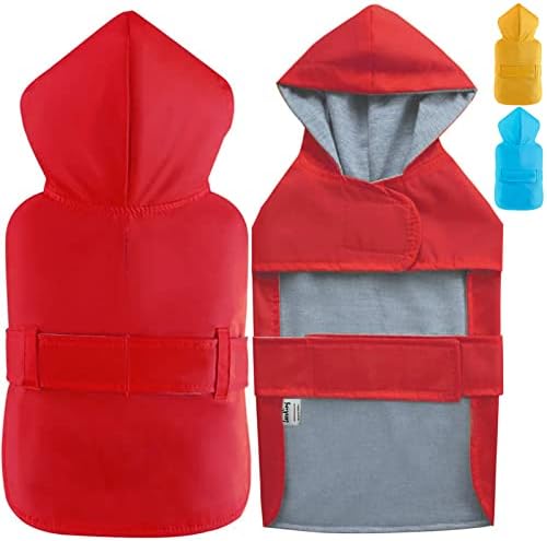 LeerKing Dog Raincoat Hooded Leash Hole 10 Sizes, Waterproof Double Layer Dog rain Coat Jacket with Cotton Lining for Small Medium and Large Dog,Red,L