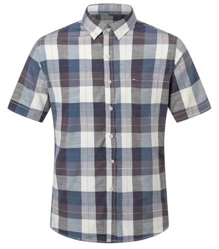 Image of SANGTREE Men's Premium Oxford Cotton Short Sleeve Shirts, Classic Stripes, Ideal for Business & Leisure,Brown Blue,Small