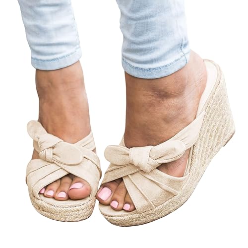Image of Womens Espadrilles Wedge Sandals Slides Platform Slip on Bow Knot Open Toe Summer Mules Shoes