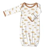 SwaddleDesigns Softest Cotton Baby Pajama Sleeper Gown with Foldover Mitten Cuffs for Infant Boy and Girl, Watercolor Sunny Days with Butterum Trim, Newborn, 0-3 Months