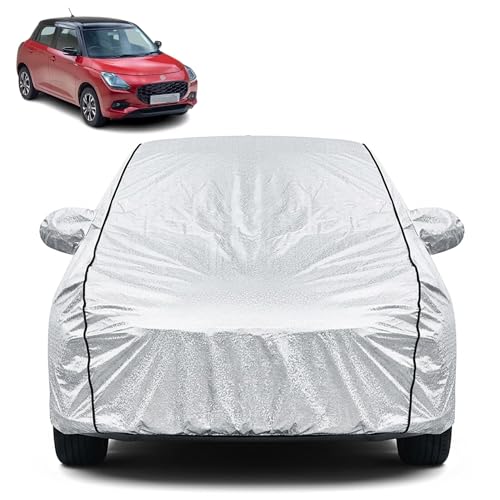 Image of Waterproof Car Cover for Maruti Suzuki Swift | Dustproof, UV Resistant & Scratch Protection | Soft Cotton Lining | Triple Stitched | Mirror Pockets & Elastic Fit | Silver