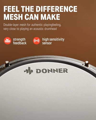 Donner DED-80 Electronic Drum Set with 4 Quiet Mesh Pads, 180+ Sounds, Bundle with 8 Inches Drum Practice Pad Blue - image 6