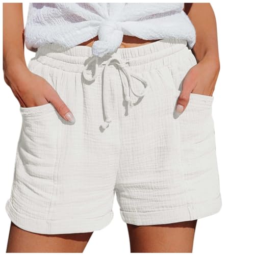 Image of Linen Shorts for Women Drawstring Loose Breathable Summer Elastic Waist Casual Lightweight Shorts with Pockets Beach