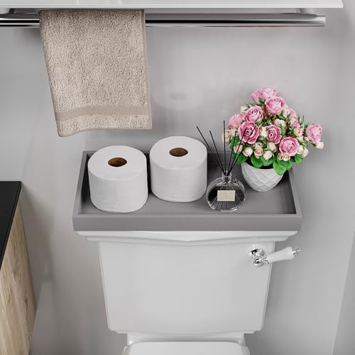 Image of ZHWS Bathroom Vanity Tray for Countertop Perfume Makeup Jewelry Candle Decor, Kitchen Tray for Soap Dispenser Spice Salt, Large Tray for Toilet Tank Paper, Serving Nightstand Silver 13 inchx6.5 inch