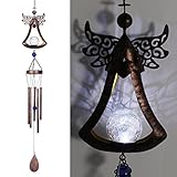 Taman Wind Chime - Angel Solar Lights Wind Chimes for Outside Indoor Crackle Glass Ball LED Decorative Mobile Memorial Gift, Aluminum Tubes for Home, Outdoor, Yard, Patio,Garden Decor