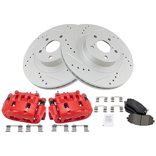 Image of TRQ Performance Front Brake Pad and Rotor Set Ceramic Drilled Slotted