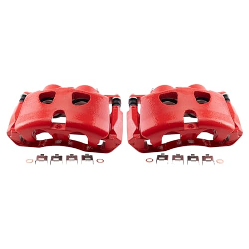Image of TRQ Performance Front Brake Caliper Set Painted Red Brackets Compatible with 2010-2021 Ford Expedition 2010-2011 F 150 2009-2021 Lincoln Navigator