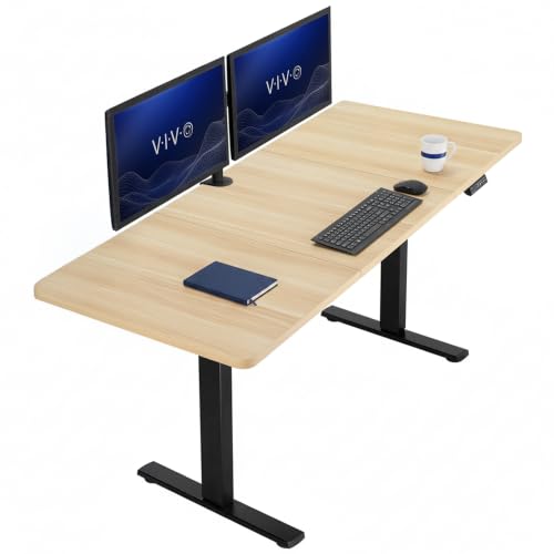 Image of VIVO Electric 71 x 30 in Standing Desk, Memory Height Adjustment, 1B Series, Holds 220 lbs, Light Wood Top Black Frame, DESK-KIT-1B7C