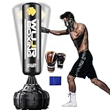 70'' Freestanding Punching Bag with Boxing Gloves Heavy Boxing Bag with Suction Cup Base for Adult Men Stand Kickboxing Bag (Black 70''，Boxing Gloves+Wrist Guard)
