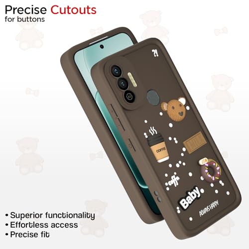 Image of Pikkme Back Cover for Tecno Spark 7 / 7T | 3D Bear Silicone Cute & Fun Coffee Cartoon | Full Body Protection Bumper Case (Brown)