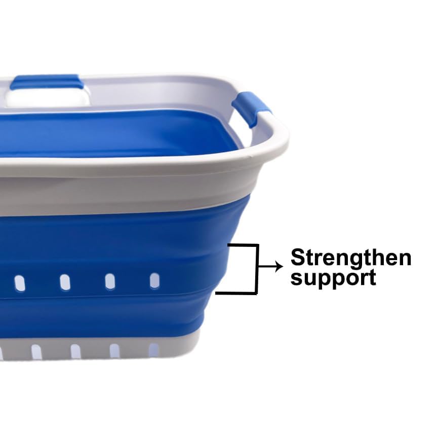 Image of SAMMART 42L (11 gallon) Collapsible Plastic Laundry Basket - Foldable Pop Up Storage Container /Organizer - Space Saving Hamper /Basket (1, White /Little Boy Blue)