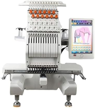 Commercial Home Embroidery Machine, Single Head 12 Needle Embroidery Machine with Stand, 10 Inch Touch Screen, Support USB Flash Drive to Import Patterns, Suitable for All Kinds of Fabrics