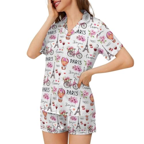 Womens Pajama Sets 2 Piece Short Sleeve Soft Satin Sleepwear Button Down Loungewear XS-2XL3